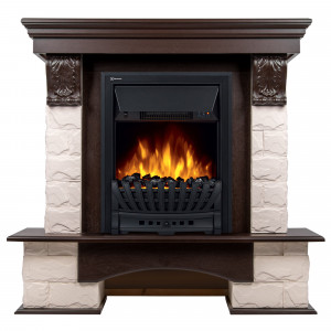 Портал Firelight Forte Classic камень белый, шпон темный дуб