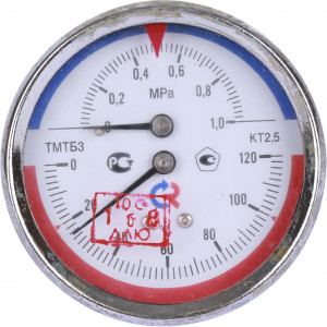 РОСМА Термоманометр 80 мм 120 градусов 1/2 длина клапана 46 мм давление 1 MPa осевое присоединение ТМТБ-31T.1